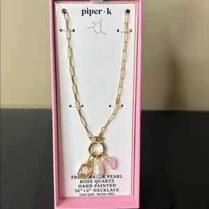 Piper K | Freshwater Pearl Rose Quartz Heart Charm Necklace 🩷